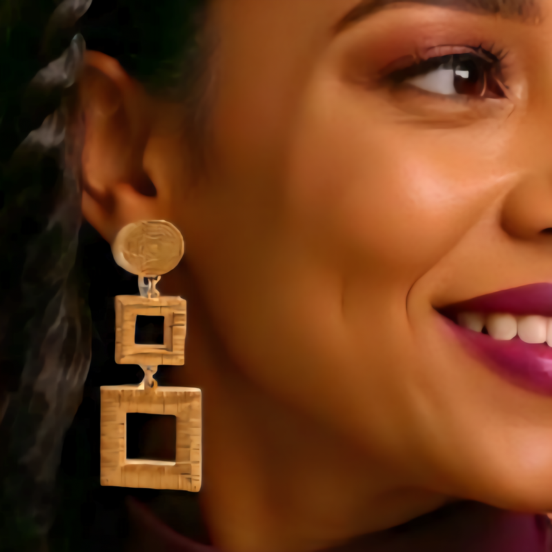 14K gold electroplated geometric necklace and matching earrings set, square design, displayed on white background