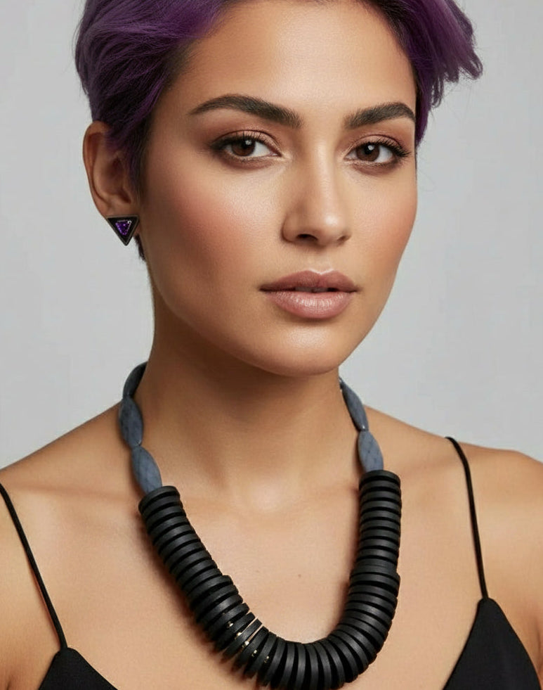 Shop the Artisan Essence Necklace — a handcrafted 21-inch statement piece made from acrylic, painted wood, and brass. Made to order in New Jersey, each necklace is uniquely one of a kind.ZoharasVogue