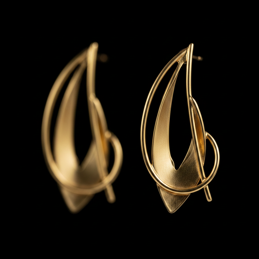 Pair of gold earrings on a black background