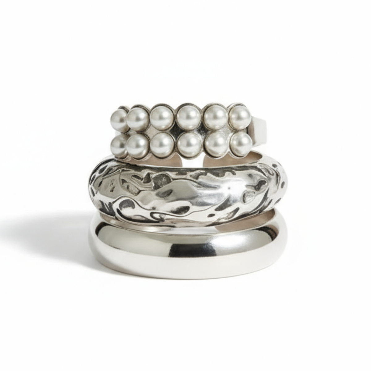 Ayesha Mood Cuff — geometric gold bracelet with pearl details and open adjustable design. ZoharasVogue