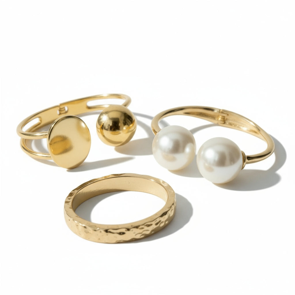 Ayesha Mood Cuff — geometric gold bracelet with pearl details and open adjustable design. ZoharasVogue