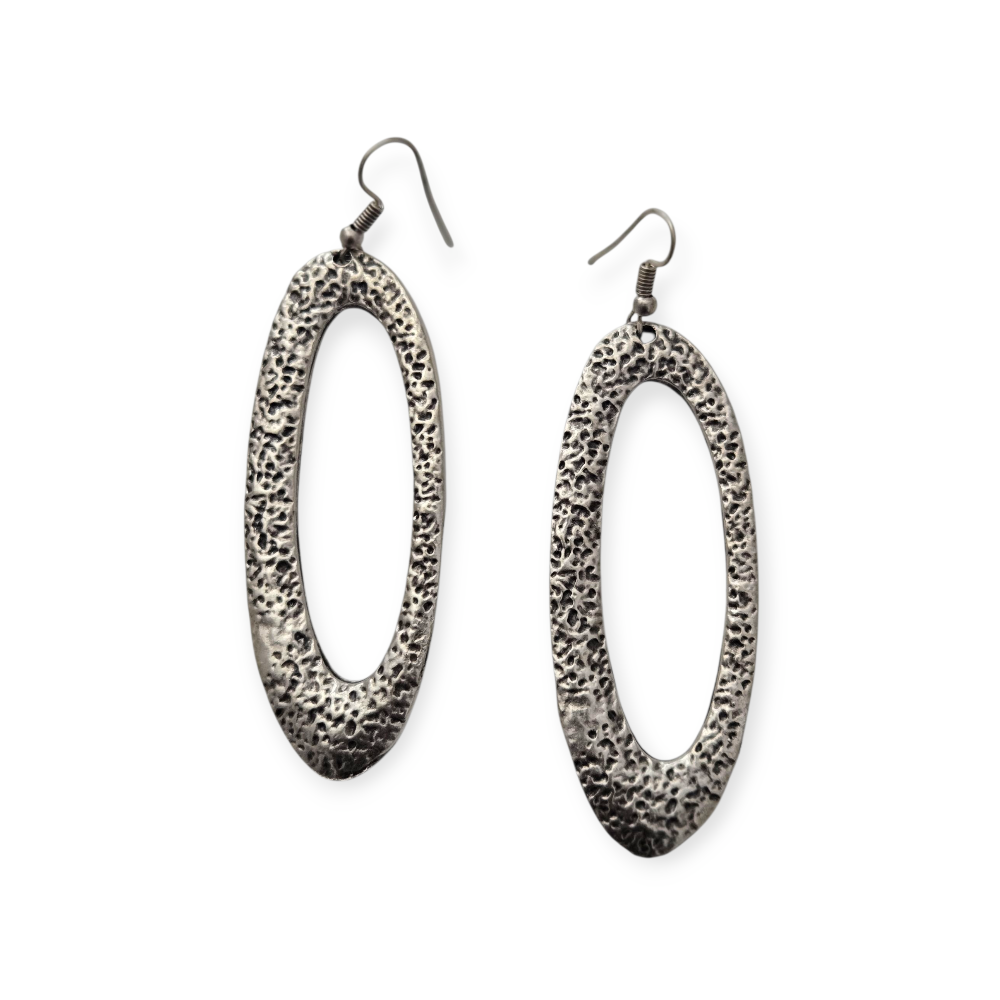 Pair of textured oval earrings on a white background