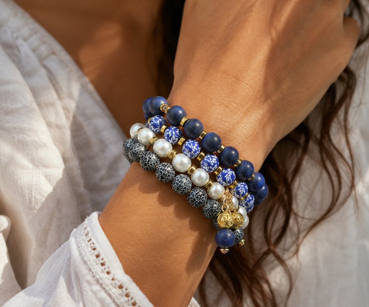 Coast Luxe Layered Natural Stone Bracelet Stack