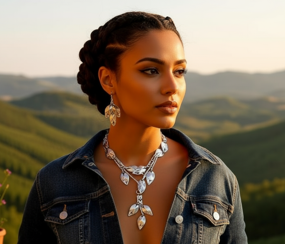 The earrings cascades gracefully, highlighting your neckline with brilliant shimmer. Paired with matching crystal necklace, it's perfect for evening. ZoharasVogue 