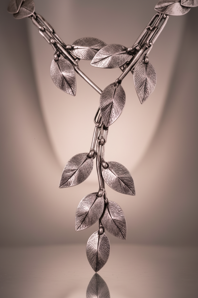 Detail shot of the white gold plating and high-brilliance crystals on the Crystal Vine Luxe floral trellis.