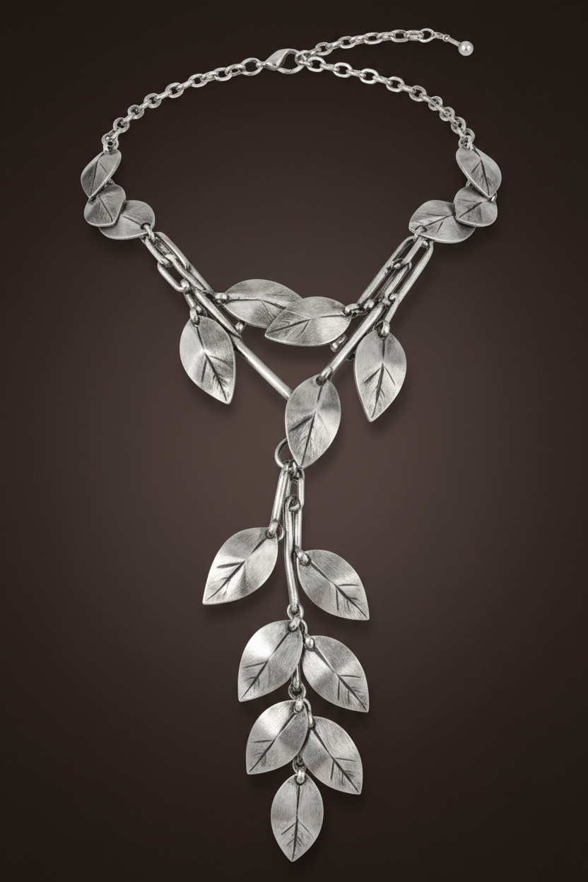 Close-up of Crystal Vine Luxe Necklace featuring intricate marquise-cut crystal leaves on a white gold vine chain._ZoharasVogue