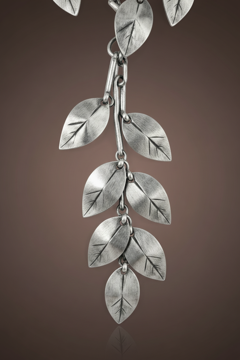 Detail shot of the white gold plating and high-brilliance crystals on the Crystal Vine Luxe floral trellis.