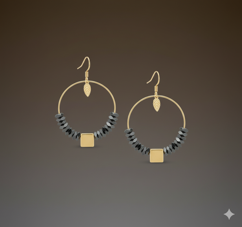 Eclat Gold Hoop Earrings_gold plated, hematite jewelry, artisan earrings, handcrafted jewelry, 18K gold hoops, statement earrings, made in New Jersey, modern jewelry, elegant women’s accessories, minimal luxe style. ZoharasVogue