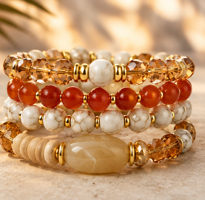 Golden Ember Layered Bracelet Stack