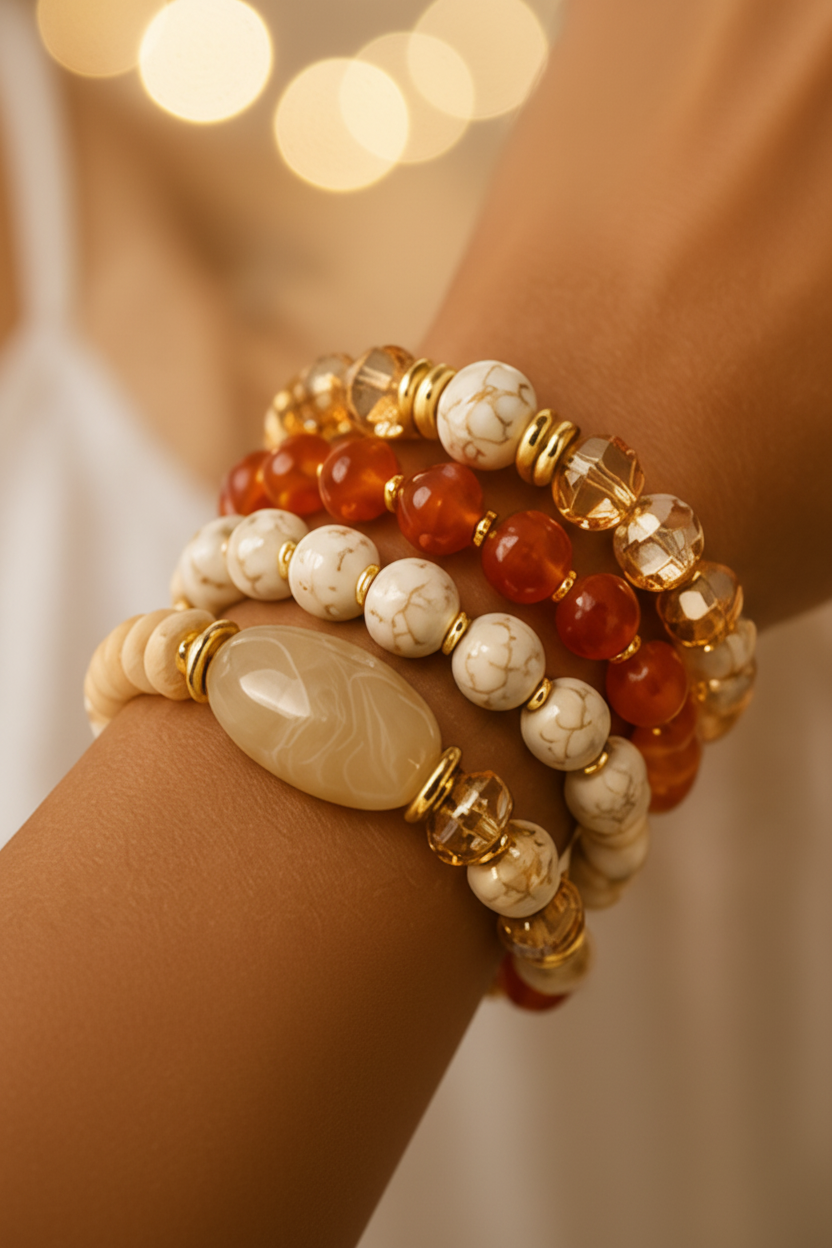 Golden Ember Layered Bracelet Stack