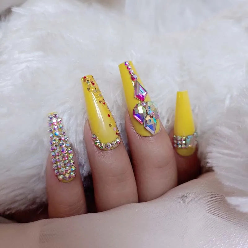 Citrus Crystal Coffin Nail Set Zoharas Vogue Collection 