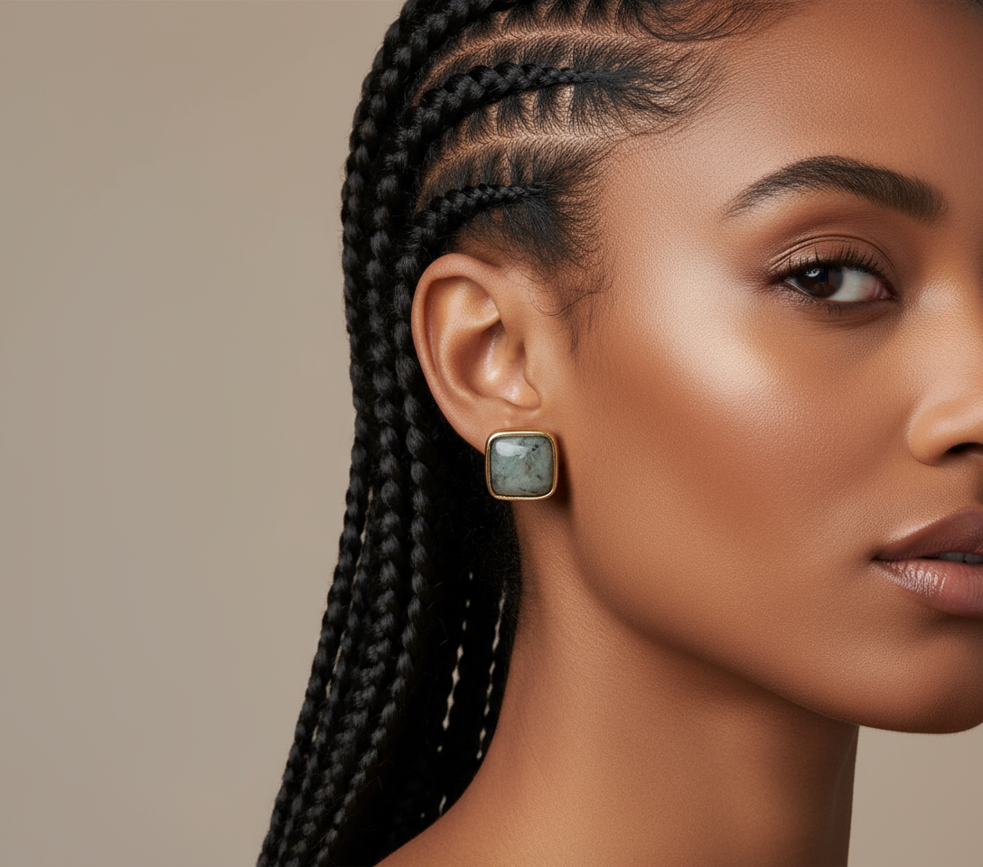 Labradorite Gold Stud Earrings