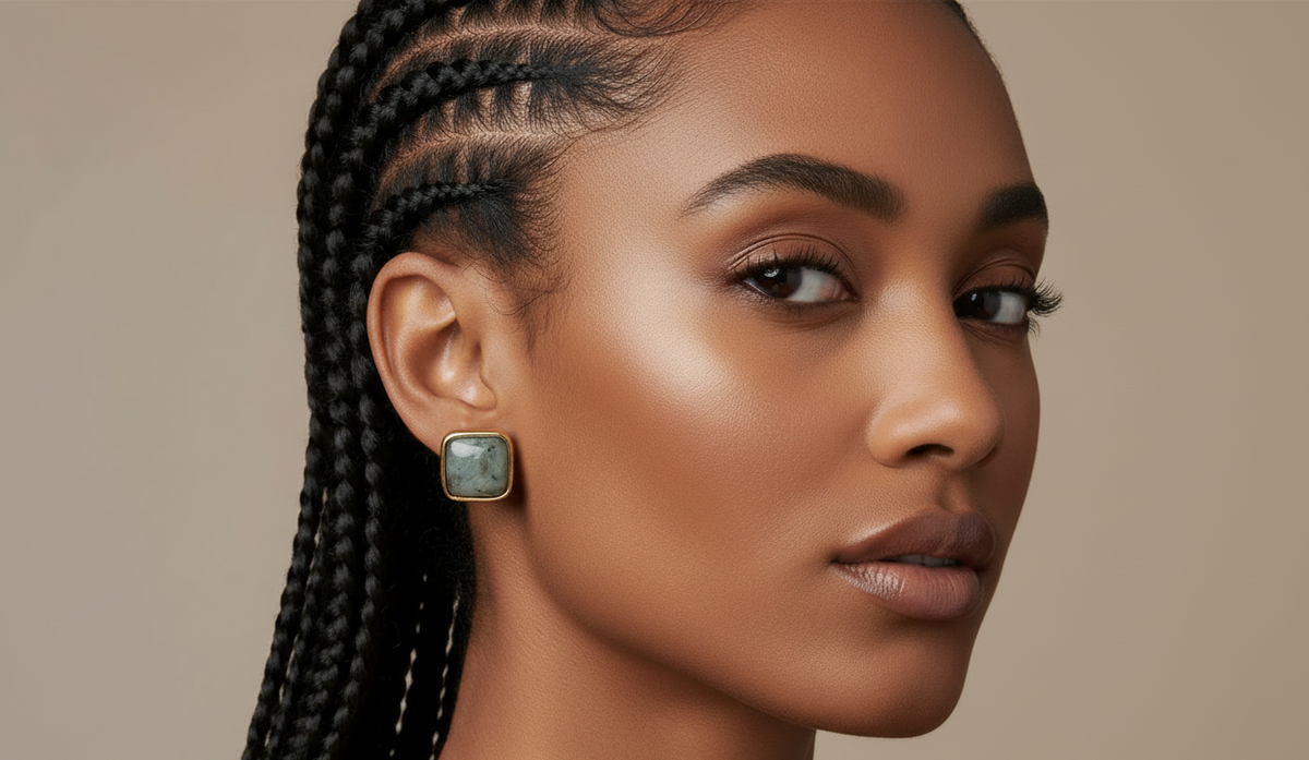 Labradorite Gold Stud Earrings - ZOHARAS VOGUE