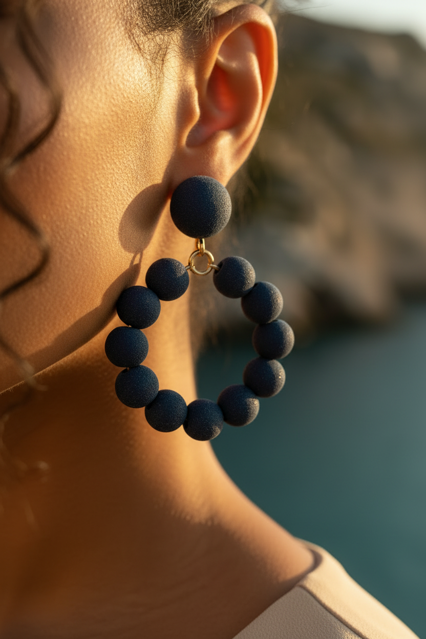 Indigo_Sari_Hoops_ Earrings, Sustainable Luxury, Indigo Blue Jewelry, Kantha Bead Hoops, Boho Chic Statement, Repurposed Sari Textile, Handmade Jewelry, Textile Arts. ZoharasVogue