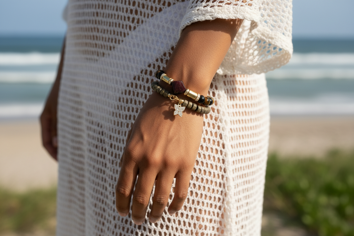 Irie Double Strand Tiger Eye & Hematite Beaded Bracelet - ZOHARAS VOGUE