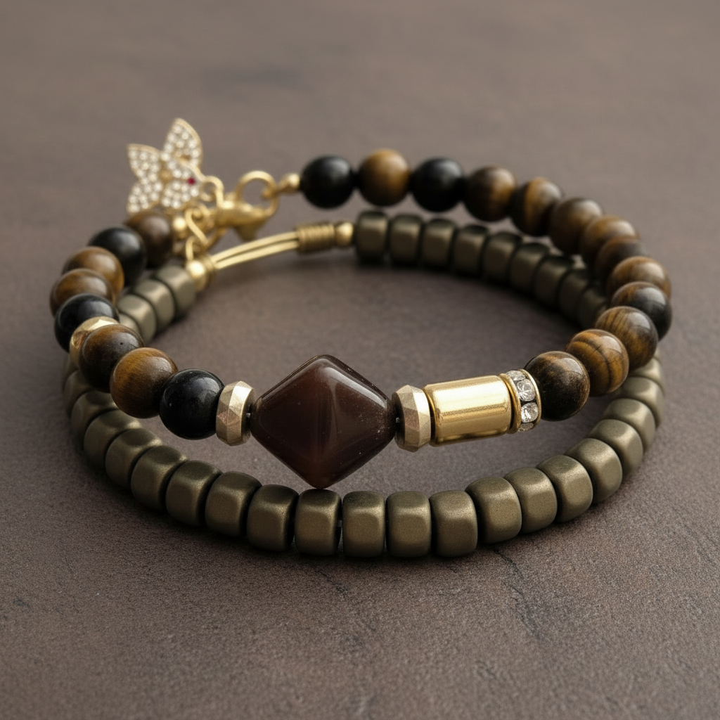 Irie Double Strand Tiger Eye & Hematite Beaded Bracelet - ZOHARAS VOGUE