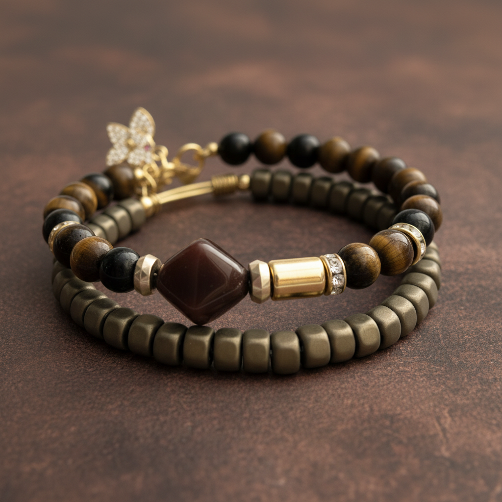 Irie Double Strand Tiger Eye & Hematite Beaded Bracelet - ZOHARAS VOGUE