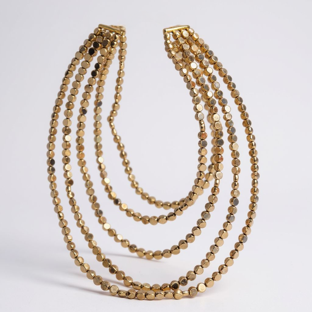 Isabella ZoLuxe Multi-Layer Golden Beads Bib Necklace featuring cascading golden acrylic beads in European-inspired layered design, statement fashion jewelry for women.