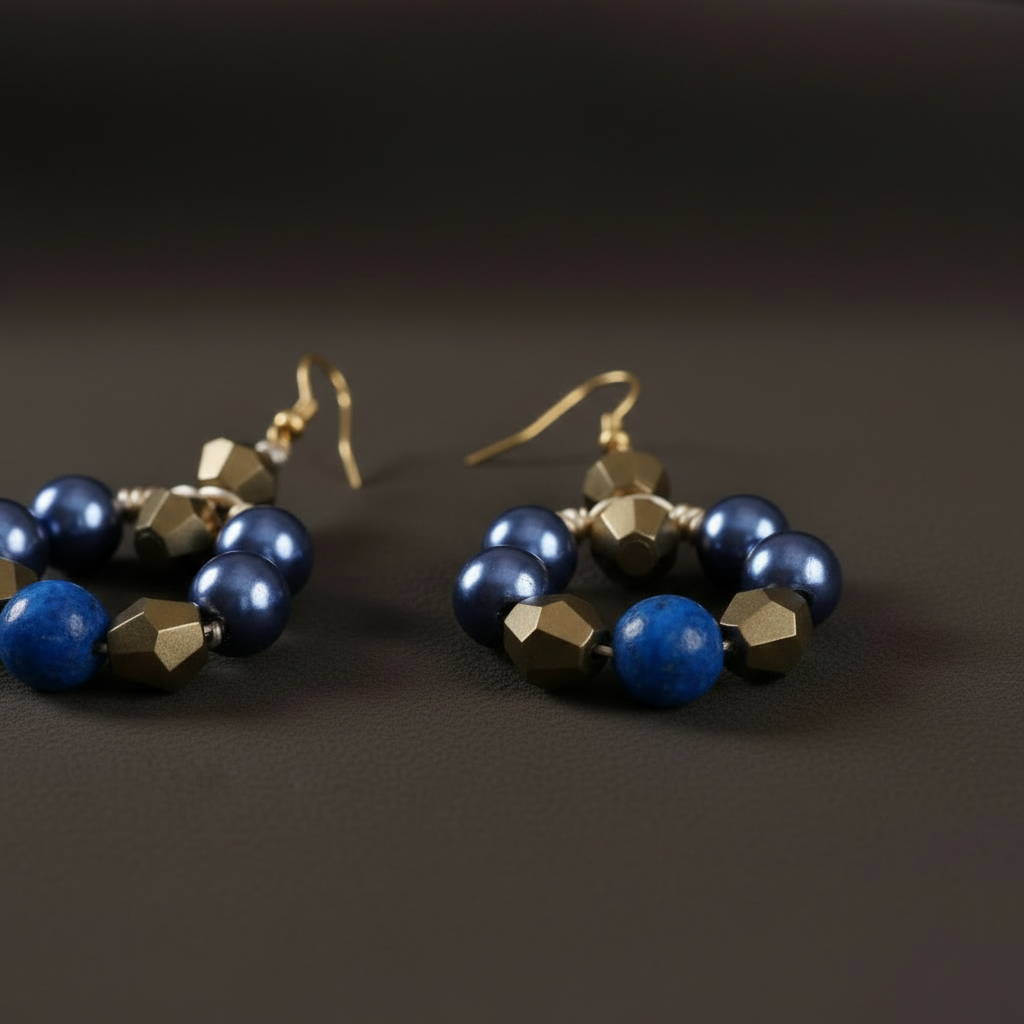 Lapis and Gold Statement Hoop Earrings
