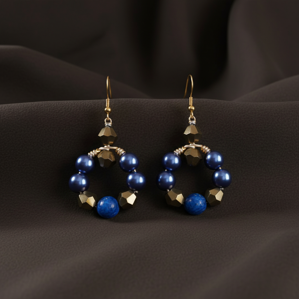 Lapis and Gold Statement Hoop Earrings