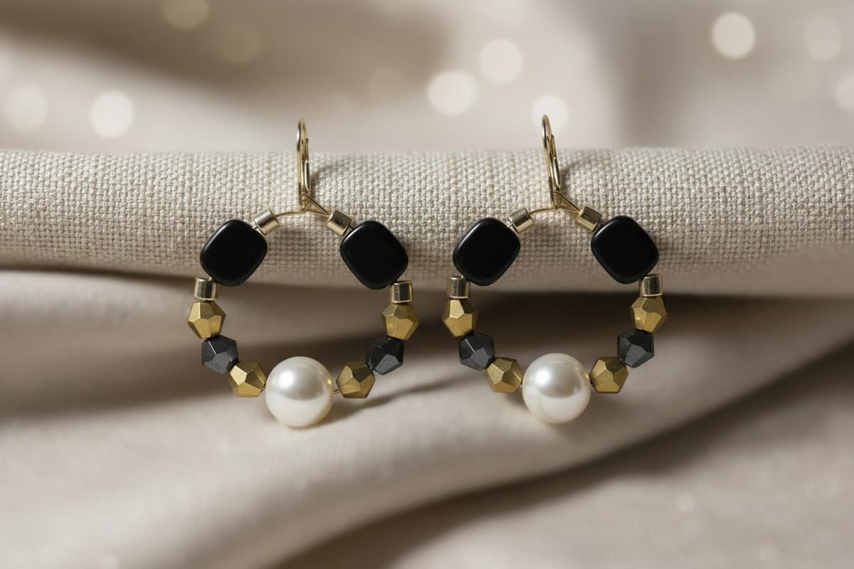 Midnight Pearl Hoops