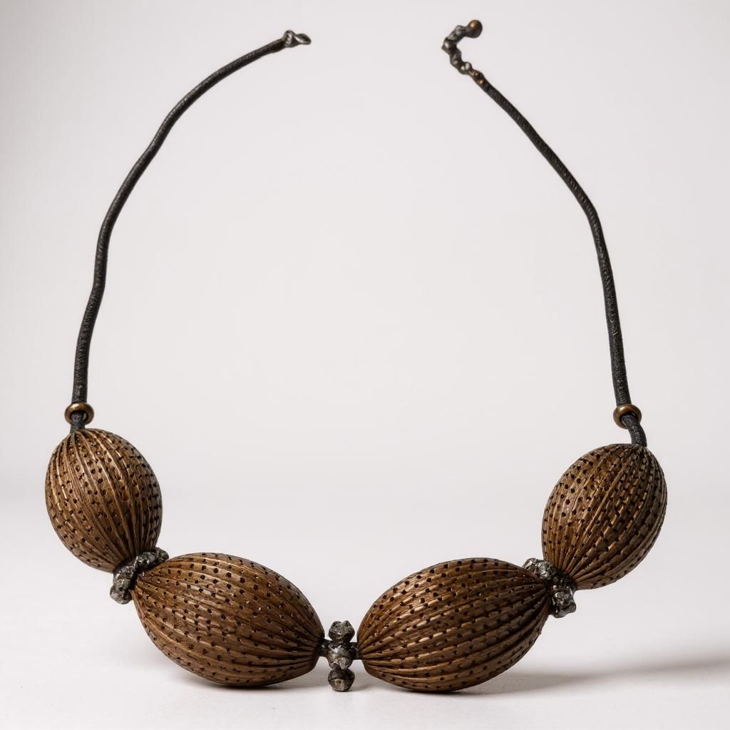 Close-up of the Obsidian Smoke Necklace featuring oversized ribbed oval beads in a gunmetal-tone finish with crystal spacer accents, arranged in a bold, sculptural design. ZoharasVogue 
