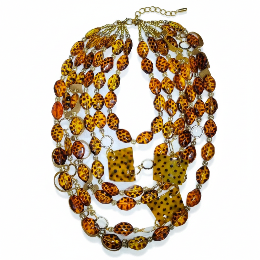Multistrand necklace with tortoiseshell beads on a white background_ZoharasVogue 