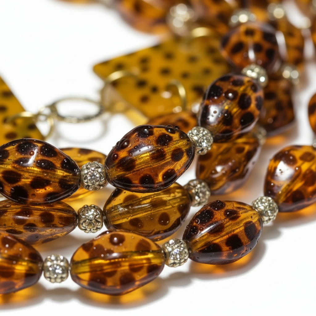 Leopard print beaded necklace with silver accents on a white background_ ZoharasVogue 