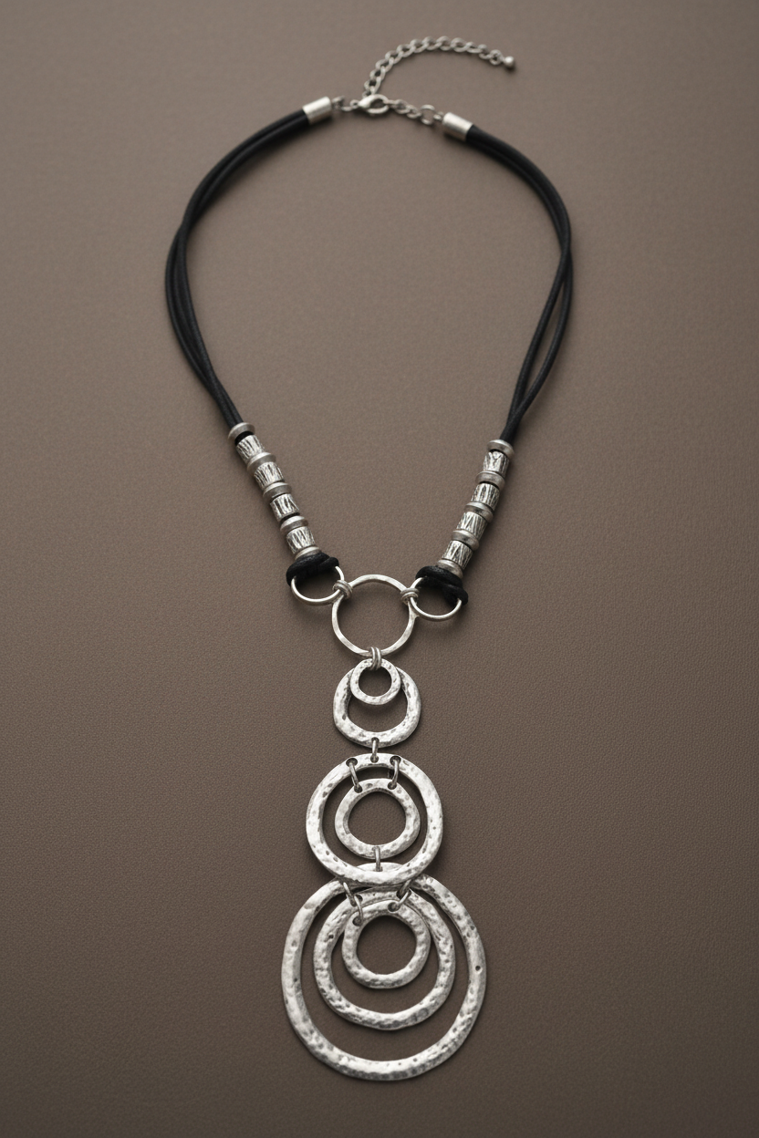 Silver Boho Echo Necklace with a circular pendant ZOHARAS VOGUEon 