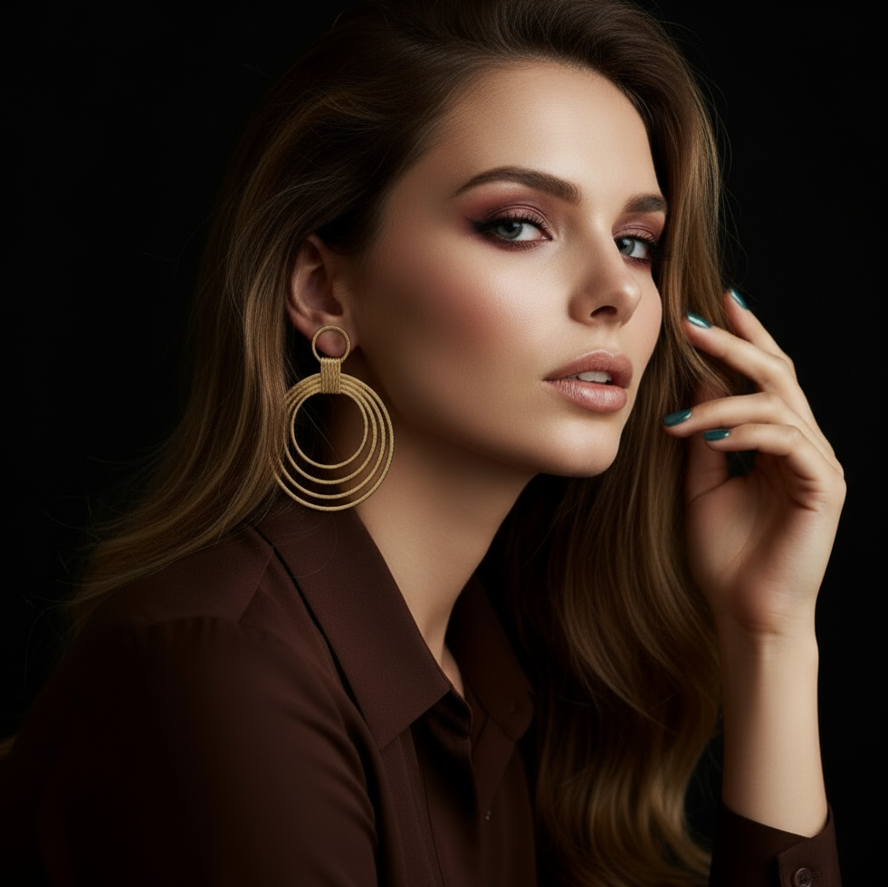 Lightweight 18K gold-plated hoop earrings with sculptural drop design and polished golden finish. ZoharasVogue