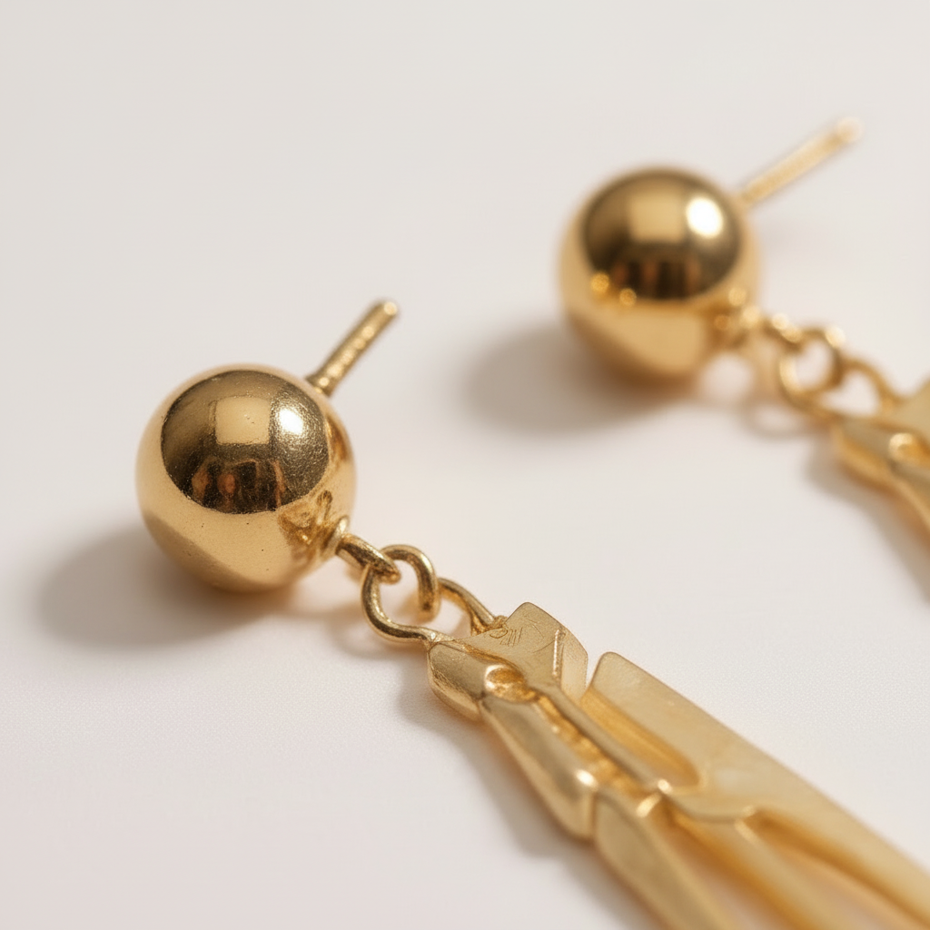 Gold earrings with dangling elements on a light background_ZoharasVogue