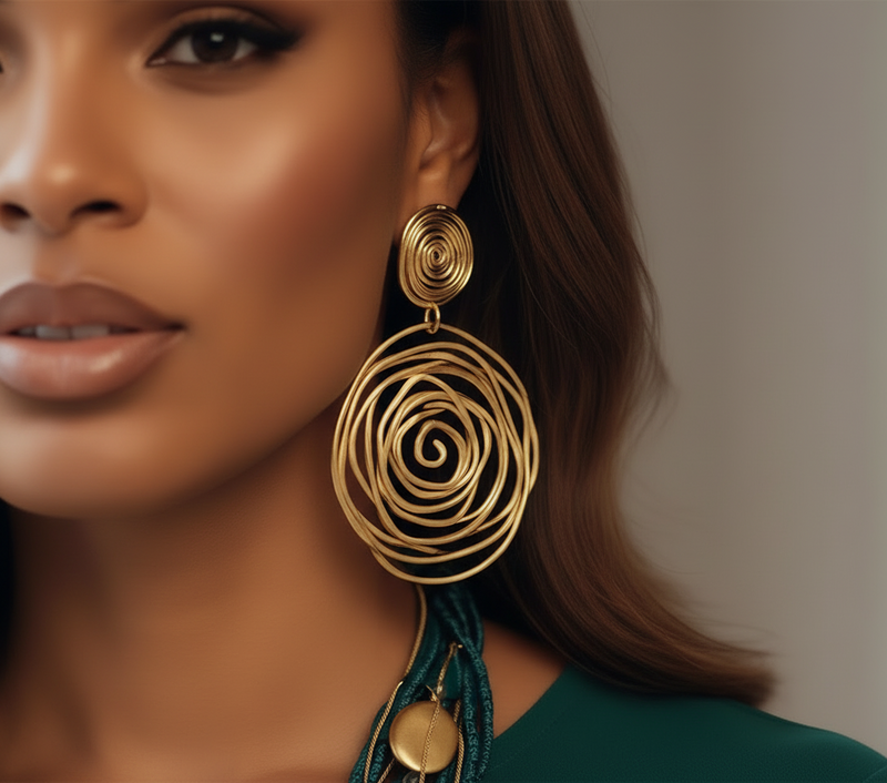 18K gold-plated vintage-inspired disc earrings, 2 x 1.5 inches, with stud backing and polished sculptural finish.