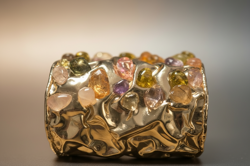 Hammered cuff with multicolored gemstones on a gradient background by ZoharasVogue 