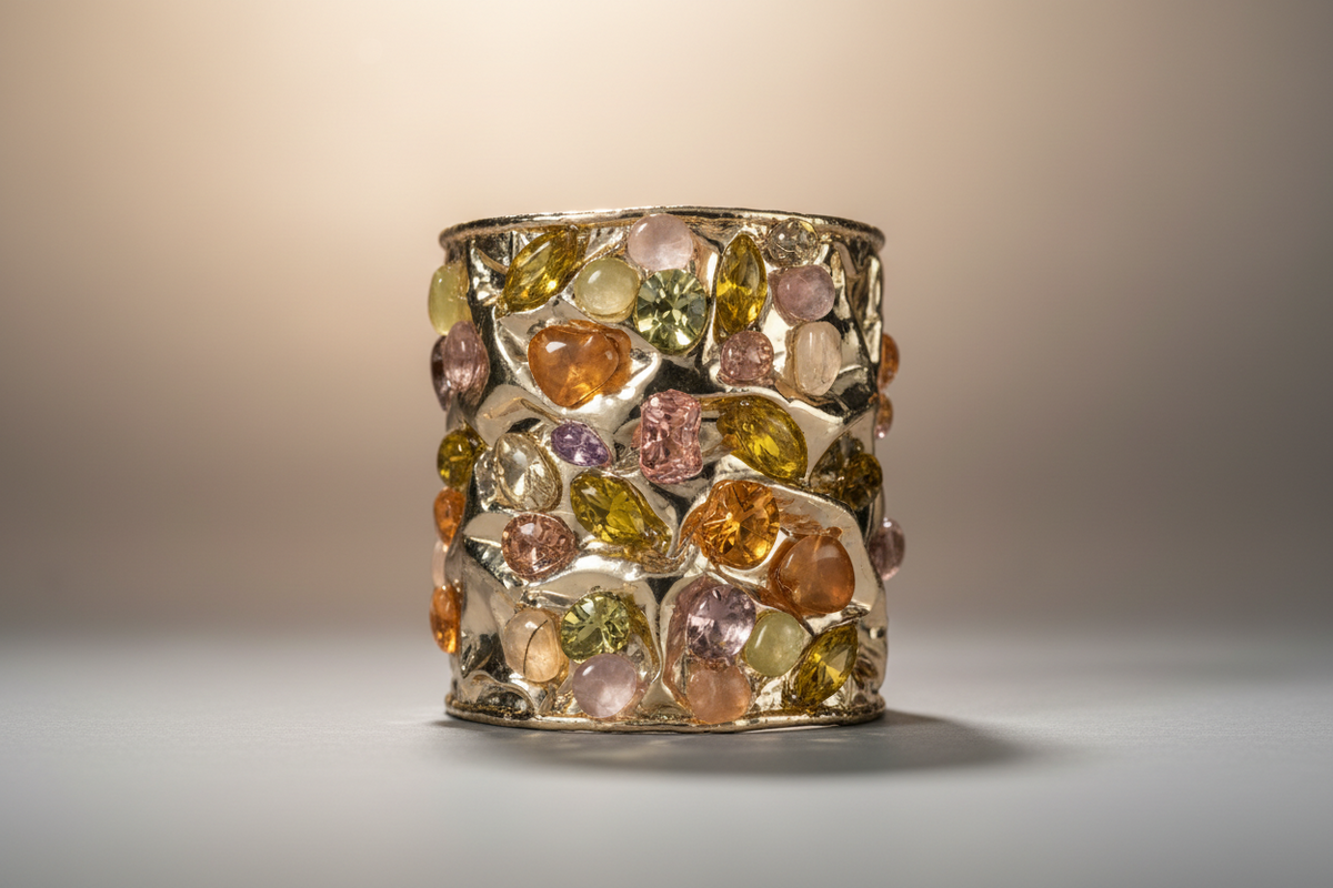Hammered Gold Cuff with multicolored gemstones by ZoharasVogue 