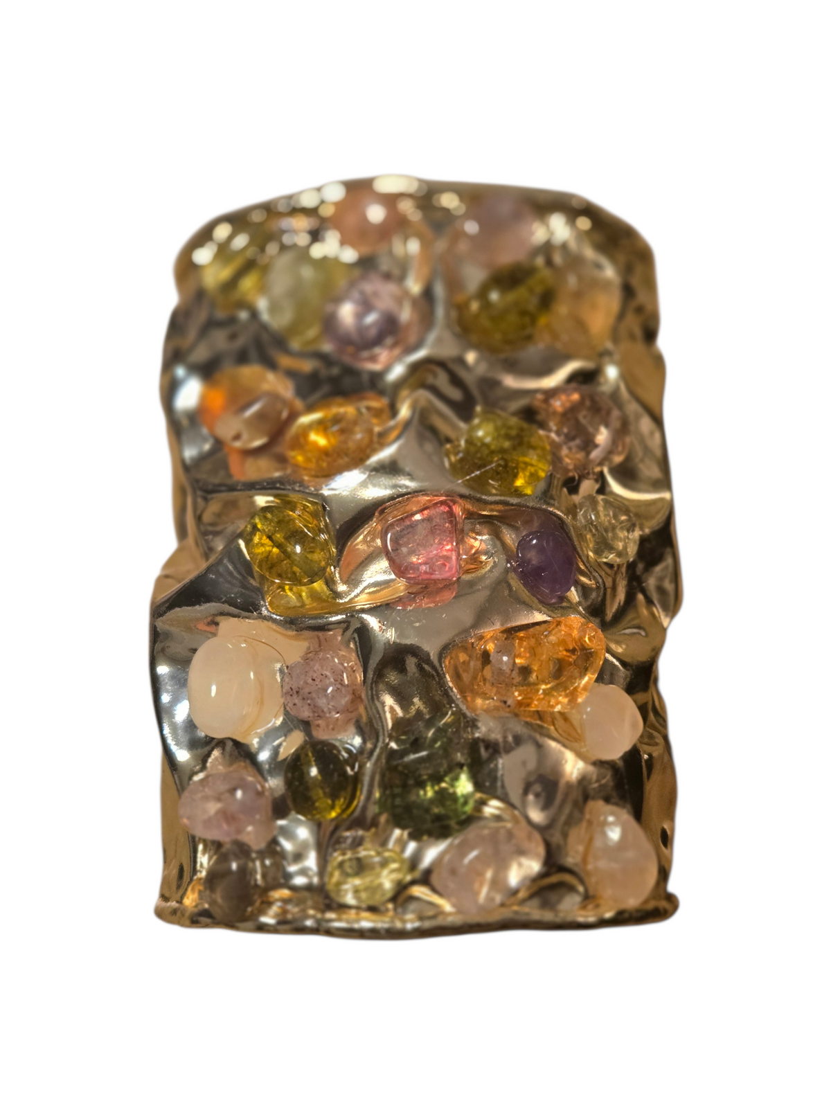 Hammered gold cuff with multicolored gemstones by ZoharasVogue 