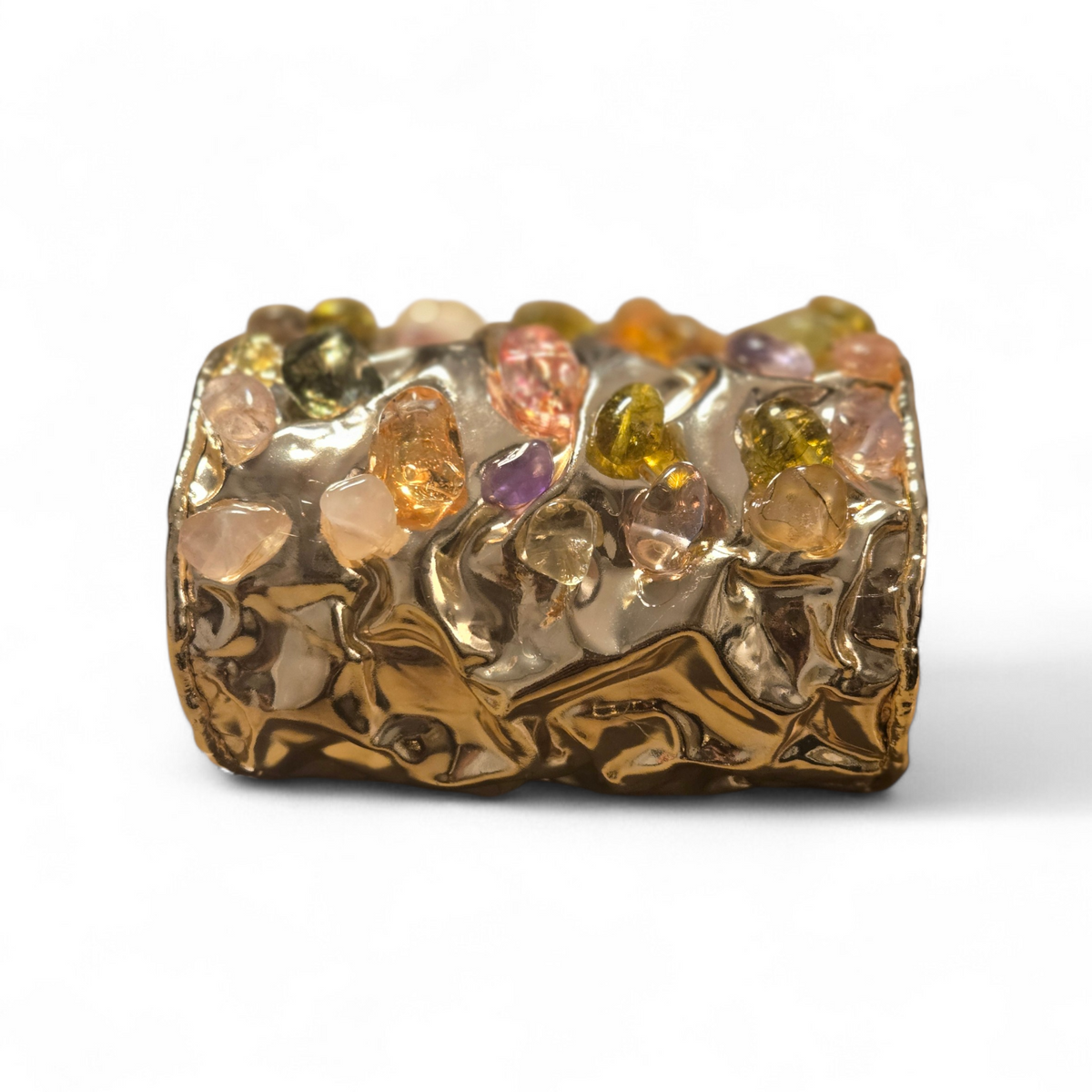 Hammered Gold cuff with embedded multicolored gemstones by ZoharasVogue 
