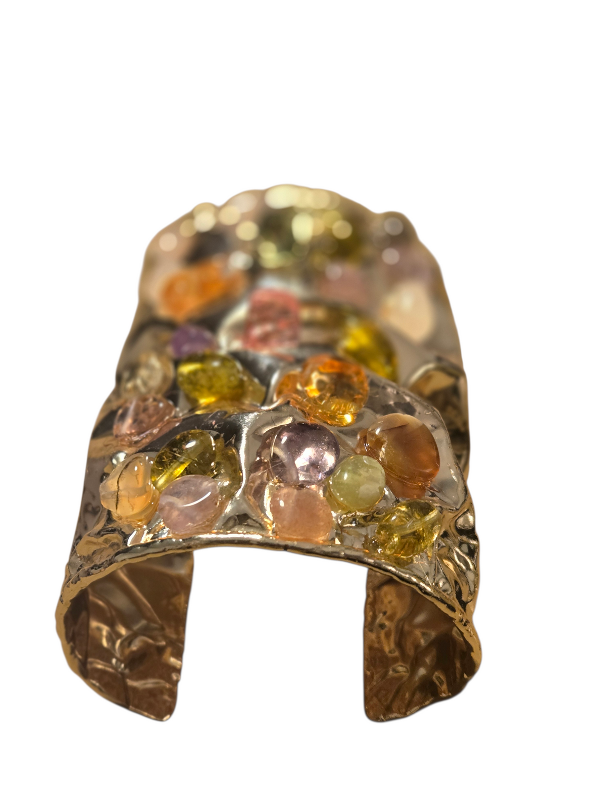 Hammered Gold cuff with multicolored gemstones by ZoharasVogue 