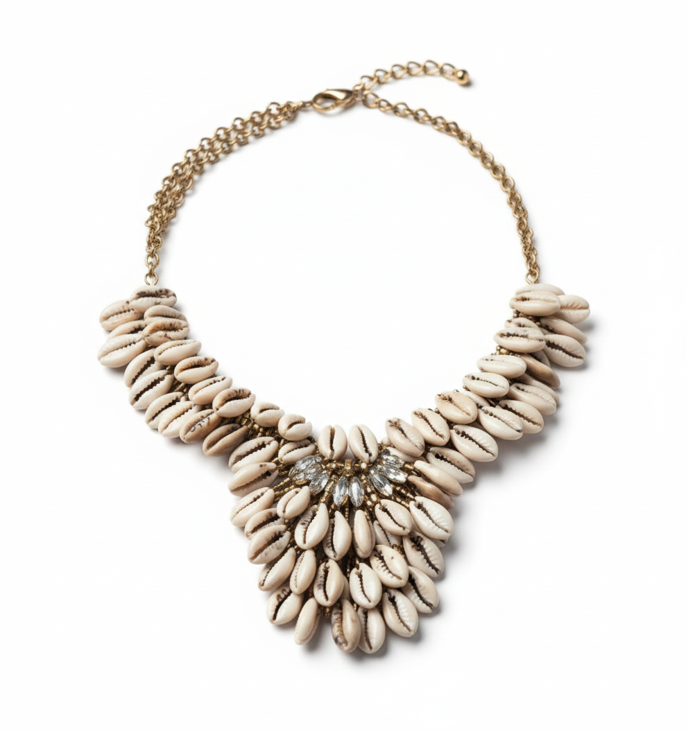 Untamed Necklace featuring layered natural shell pieces and warm earthy tones, exuding organic elegance and bold individuality. ZoharasVogue