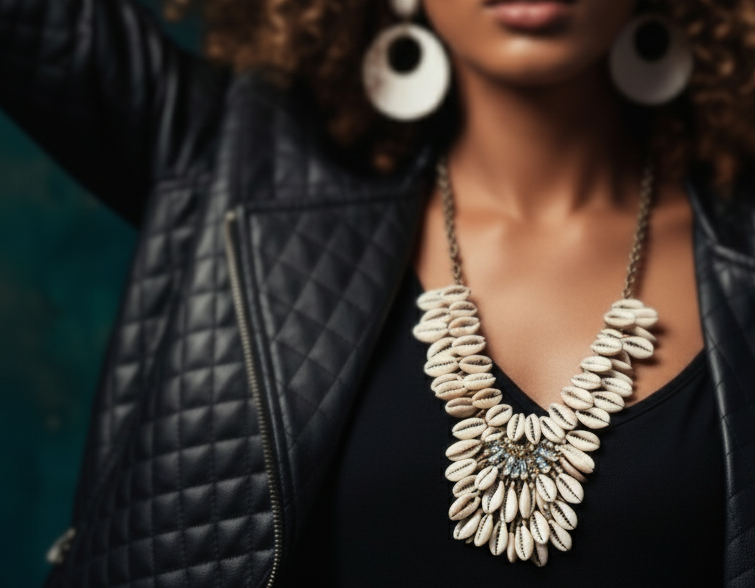 Untamed Necklace featuring layered natural shell pieces and warm earthy tones, exuding organic elegance and bold individuality. ZoharasVogue