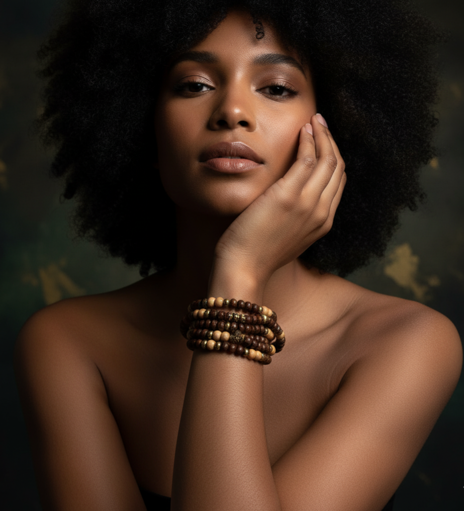 Unwoven Bracelet featuring layered organic beads and natural textures with an easy stretch fit, offering tropical-inspired elegance. ZoharasVogue