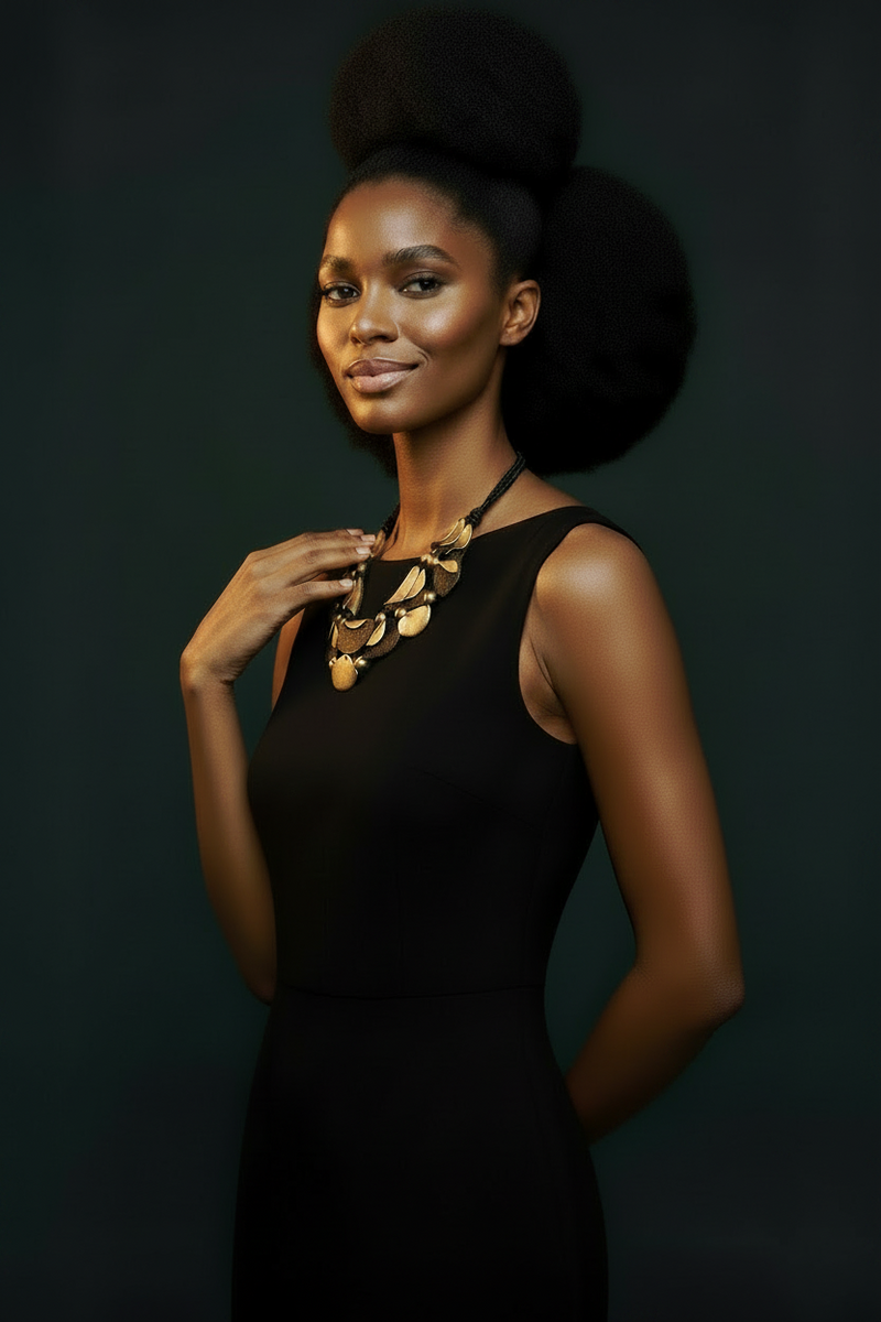 Unyielding Necklace featuring bold sculptural gold and black design with geometric accents, symbolizing strength and refined style. ZoharasVogue