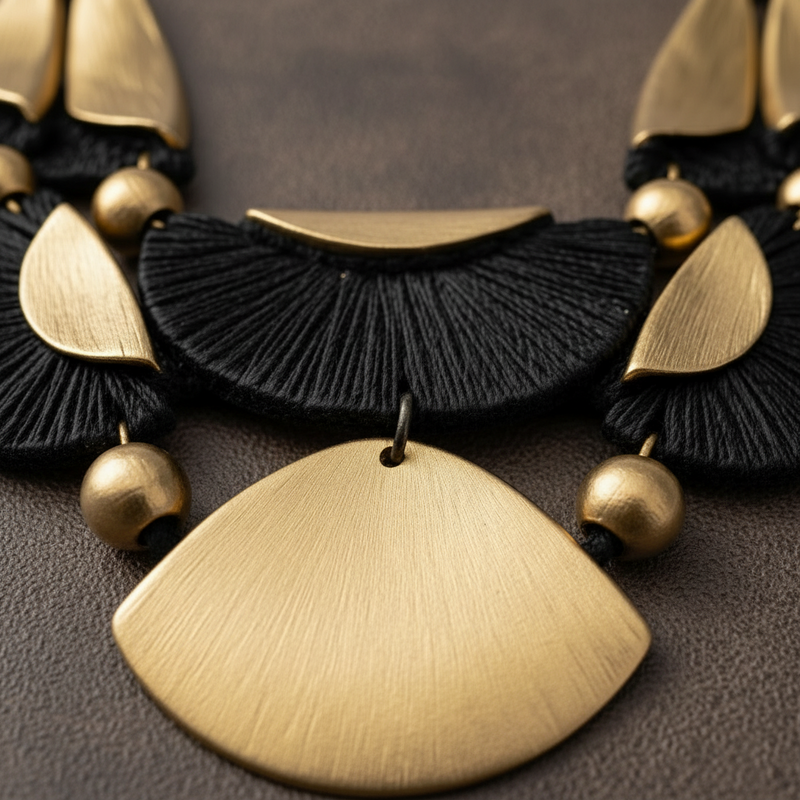 Unyielding Necklace featuring bold sculptural gold and black design with geometric accents, symbolizing strength and refined style. ZoharasVogue