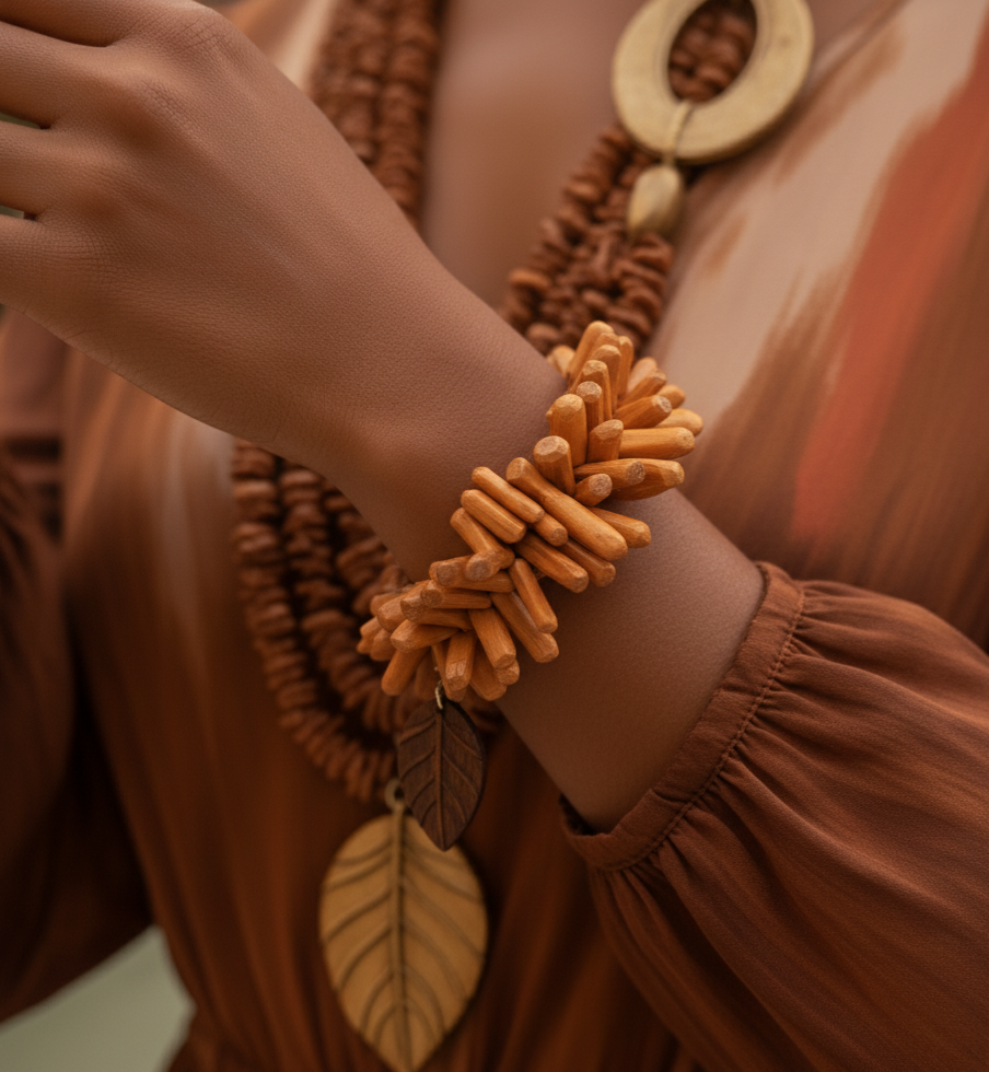 Uncompromised Bracelet with layered natural beads and signature leaf charm, a statement piece for bold sophistication.