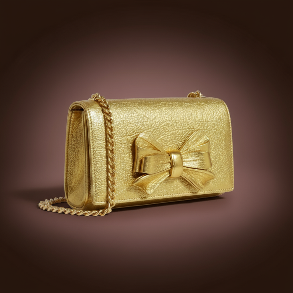 Gold crocodile-embossed clutch with lion motif from ZoharaVogue