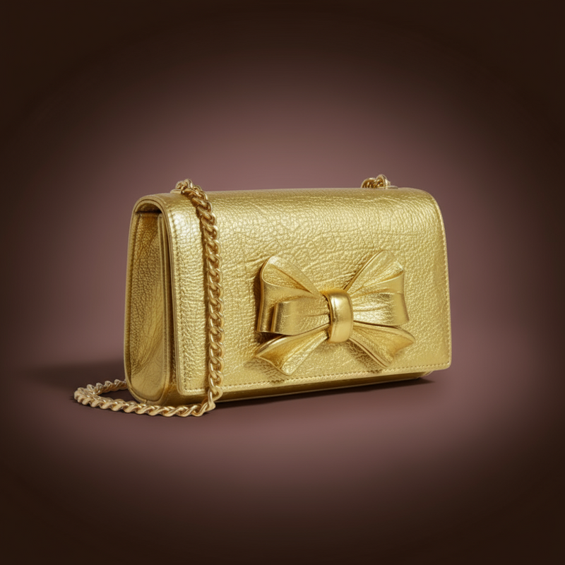 Gold crocodile-embossed clutch with lion motif from ZoharaVogue
