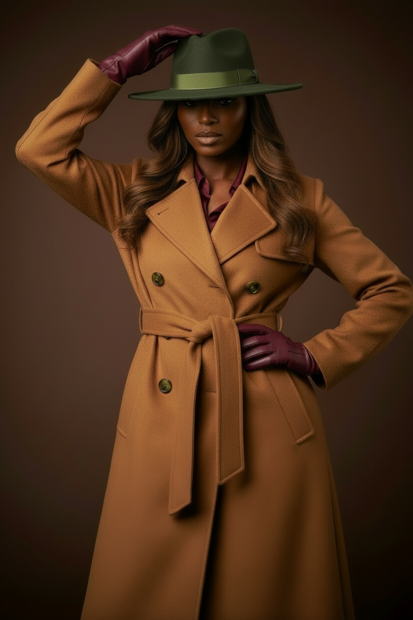 Model wearing a colorful patterned jacket with a brown background_ZoharasVogue 
