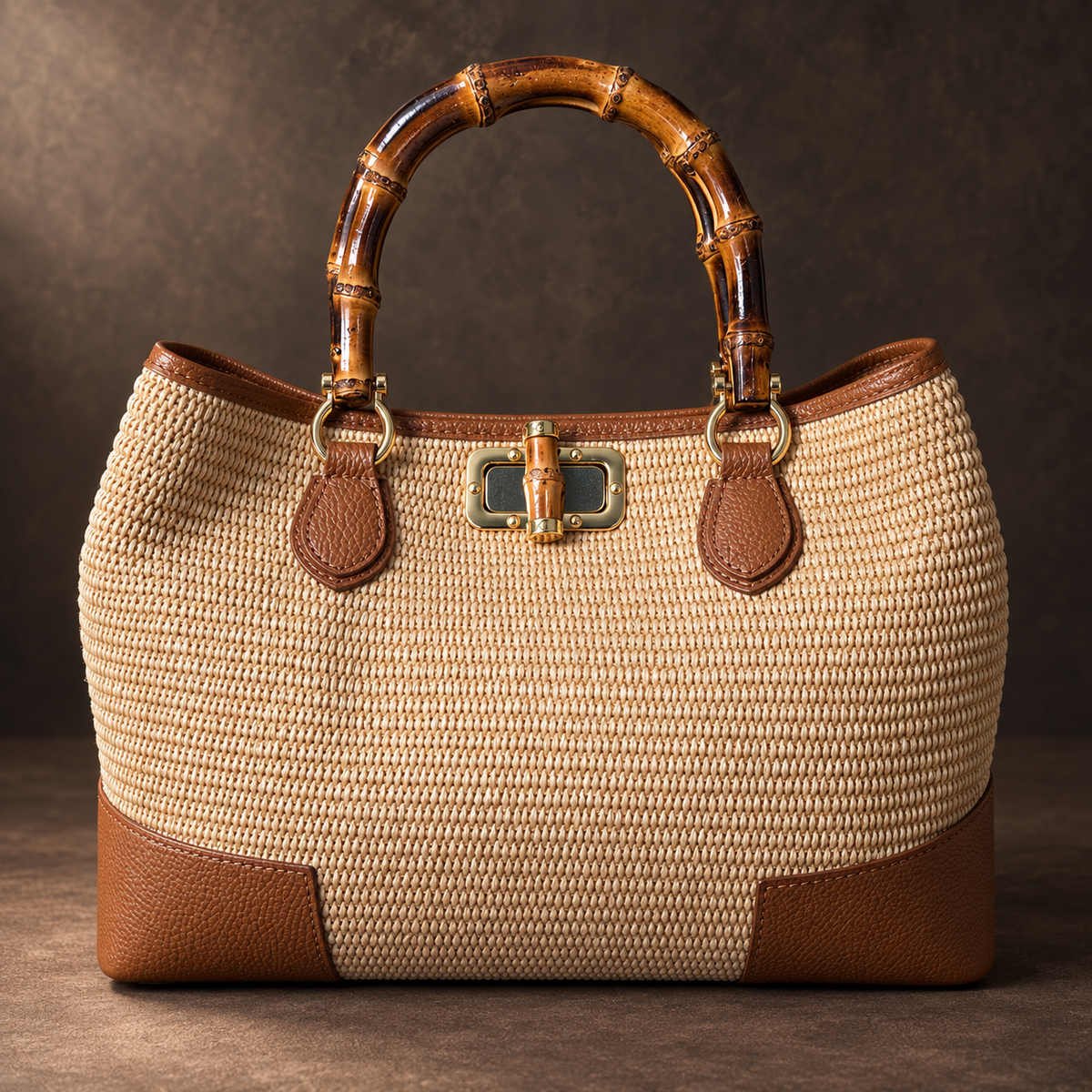 Siena raffia bamboo tote front hero view