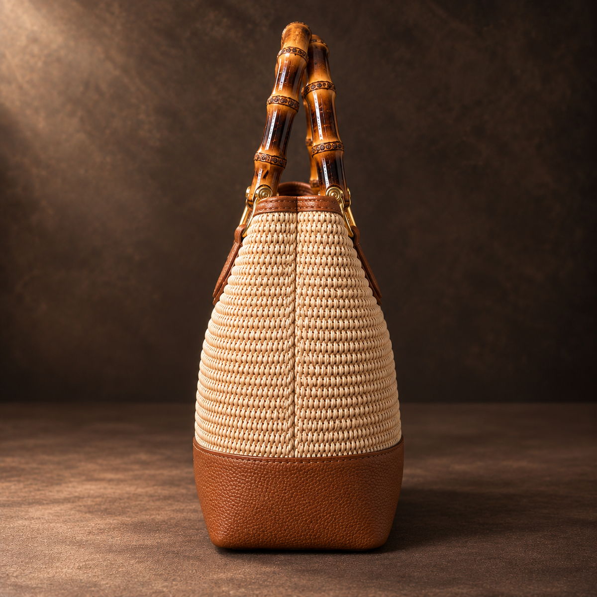 Siena raffia bamboo tote side profile