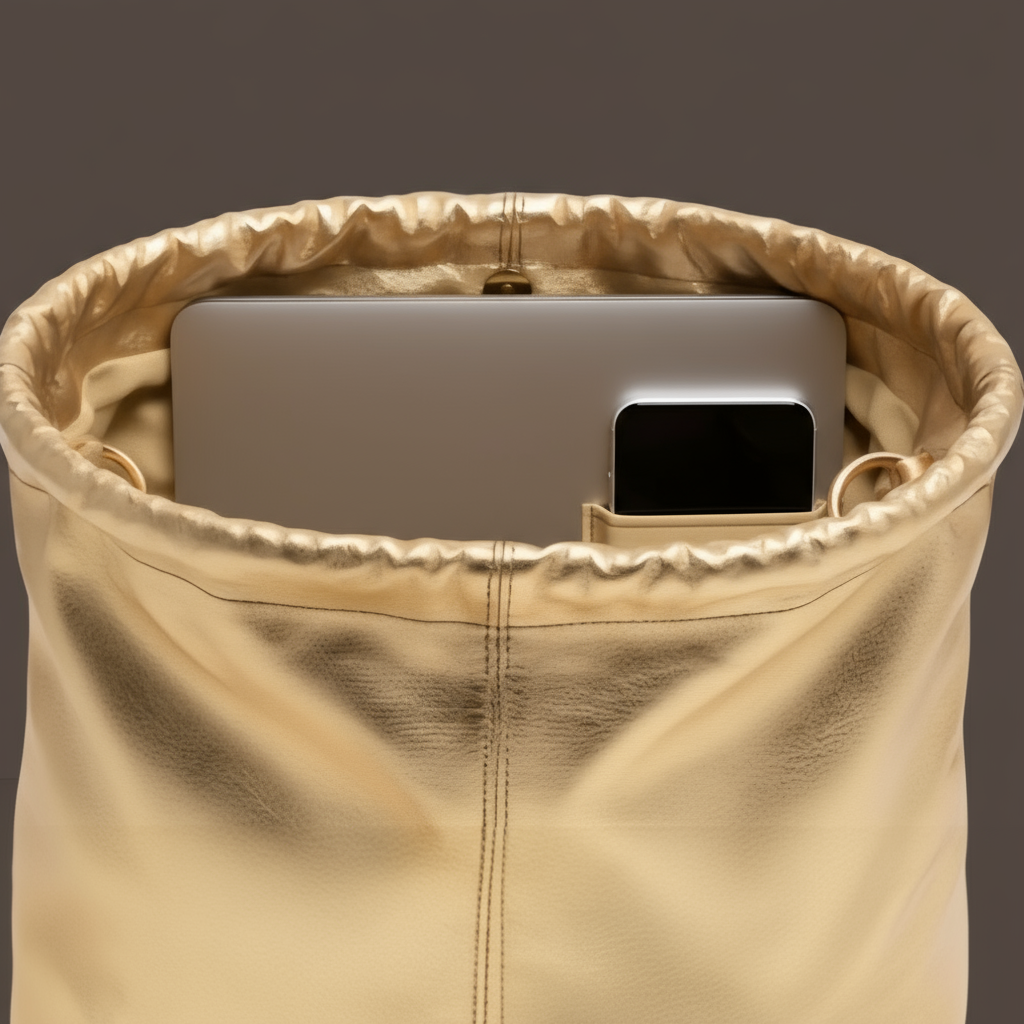 Gold metallic tote bag with a zipper on a white background ZoharasVogue
