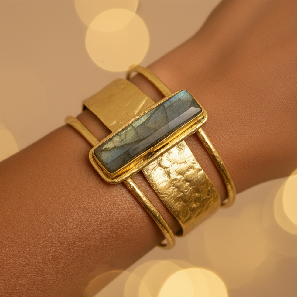 Labradorite Gold Cuff Bracelet - ZOHARAS VOGUE